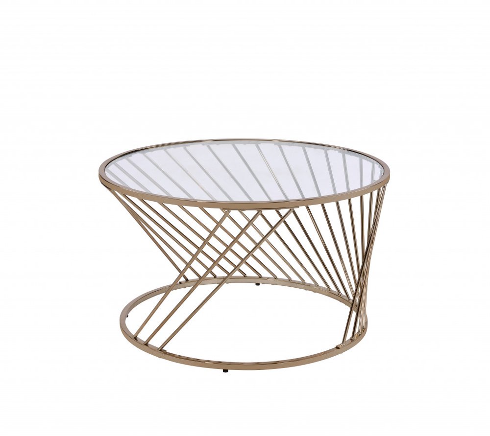 Clear and Champagne Glass and Metal Round Frame Coffee Table - 32-inch