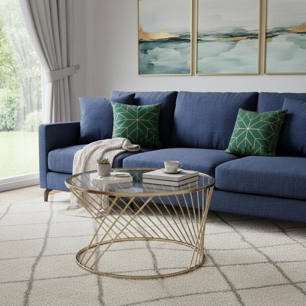 Clear and Champagne Glass and Metal Round Frame Coffee Table - 32-inch