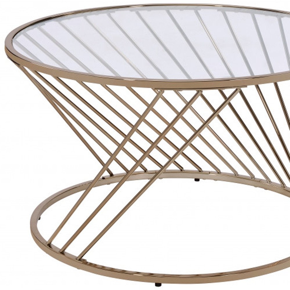Clear and Champagne Glass and Metal Round Frame Coffee Table - 32-inch