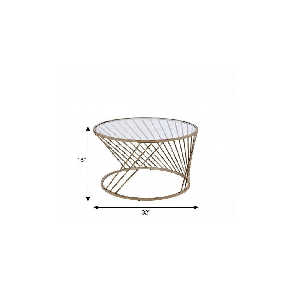 Clear and Champagne Glass and Metal Round Frame Coffee Table - 32-inch