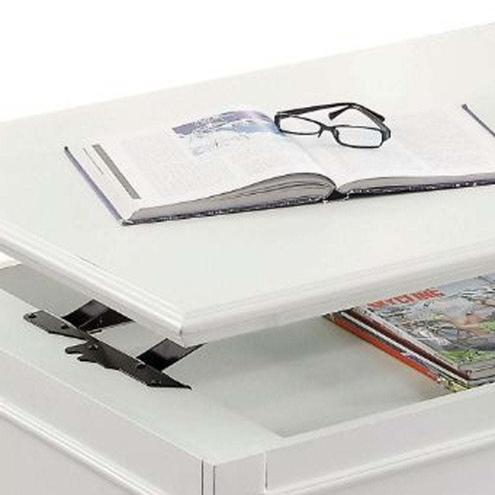 White Wood Lift Top Solid Coffee Table with Two Drawers - 48-inch