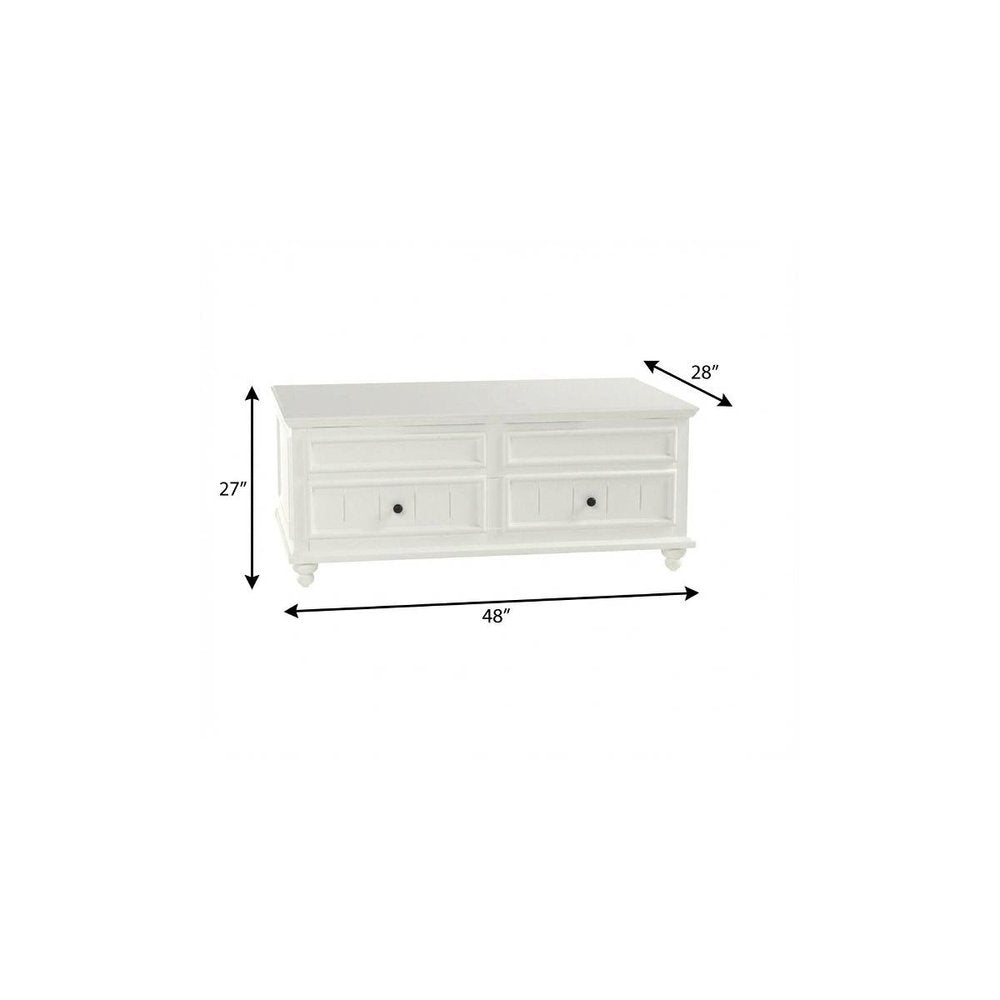 White Wood Lift Top Solid Coffee Table with Two Drawers - 48-inch