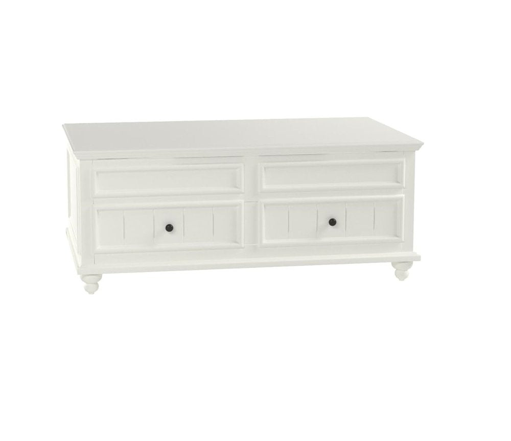 White Wood Lift Top Solid Coffee Table with Two Drawers - 48-inch