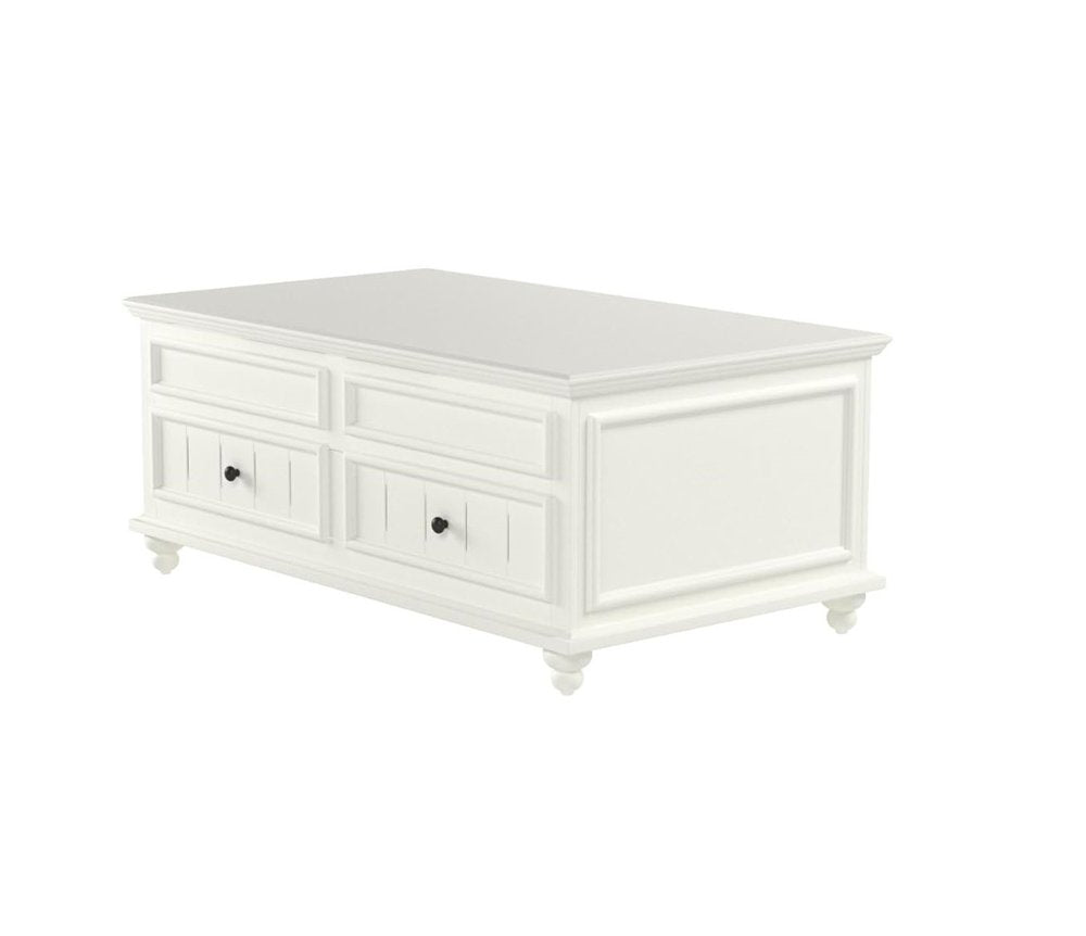 White Wood Lift Top Solid Coffee Table with Two Drawers - 48-inch