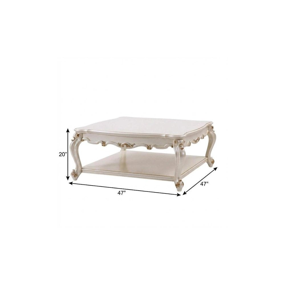 Pearl Wood Coffee Table with Shelf - 47-inch