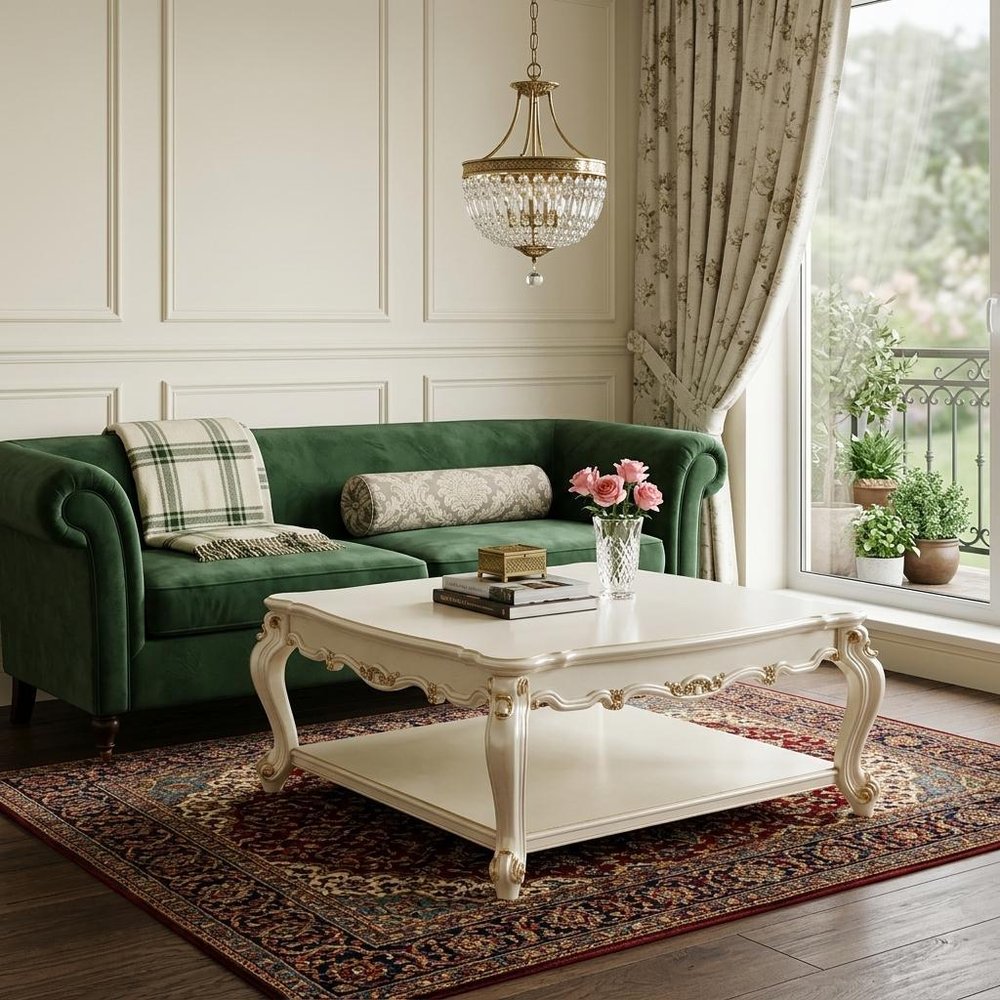 Pearl Wood Coffee Table with Shelf - 47-inch
