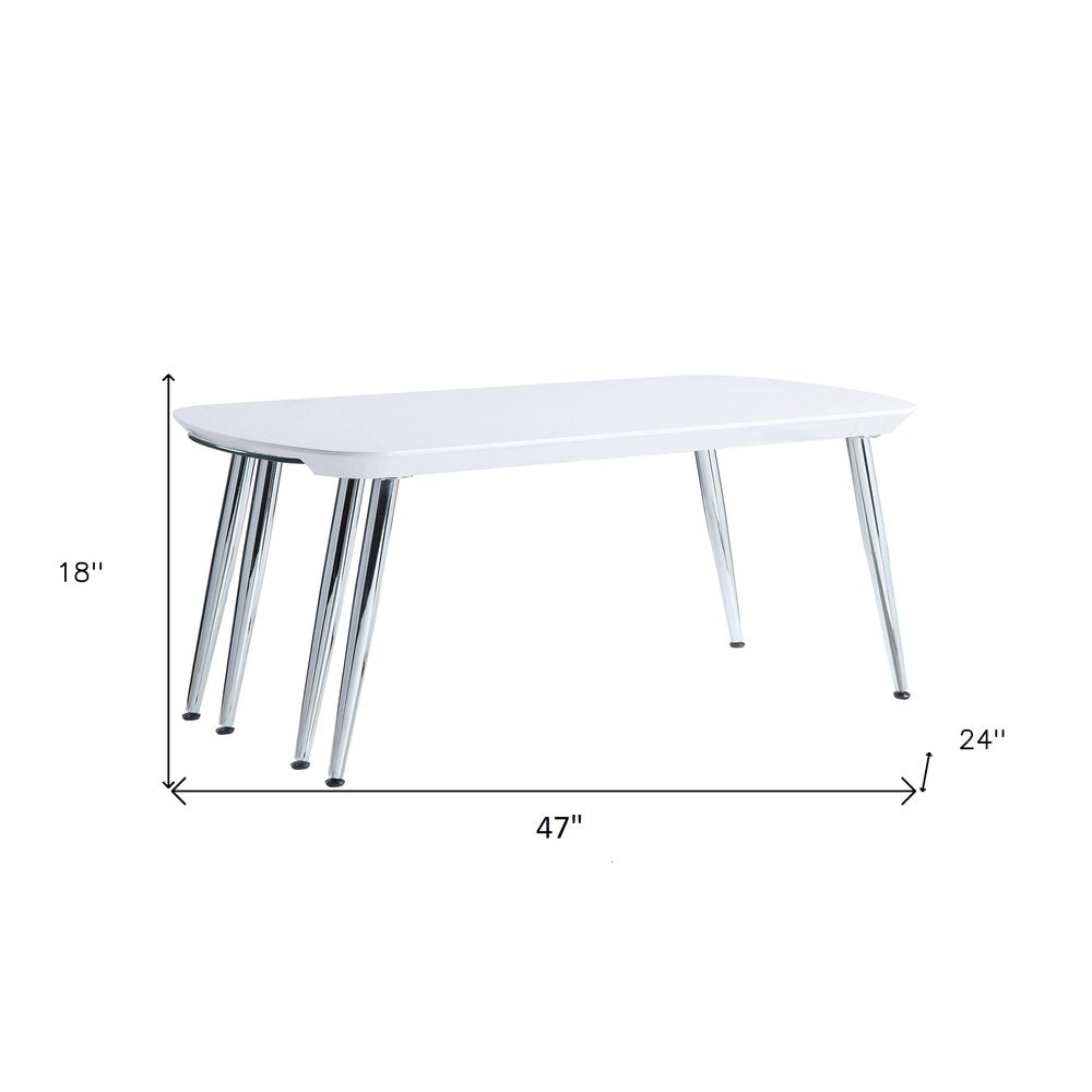 White Clear and Silver Wood and Glass and Metal Coffee Table - 47-inch
