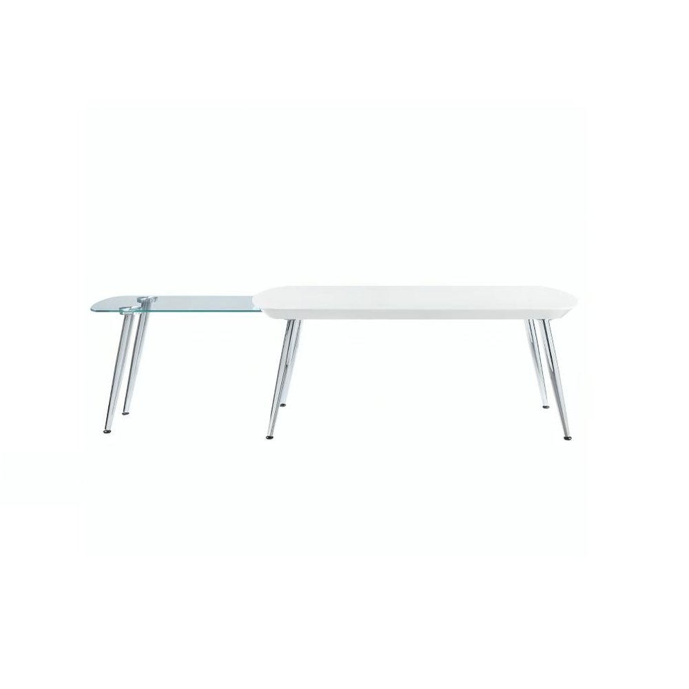 White Clear and Silver Wood and Glass and Metal Coffee Table - 47-inch