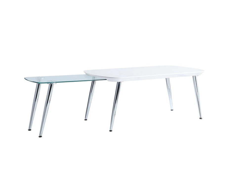 White Clear and Silver Wood and Glass and Metal Coffee Table - 47-inch