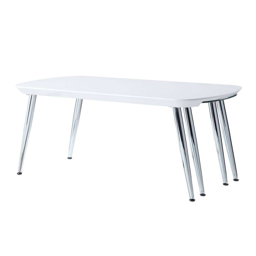 White Clear and Silver Wood and Glass and Metal Coffee Table - 47-inch