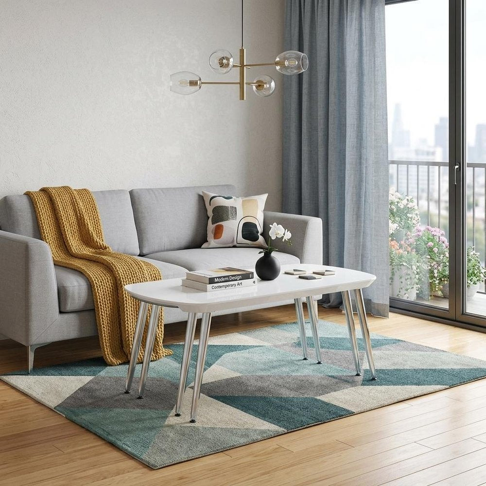 White Clear and Silver Wood and Glass and Metal Coffee Table - 47-inch