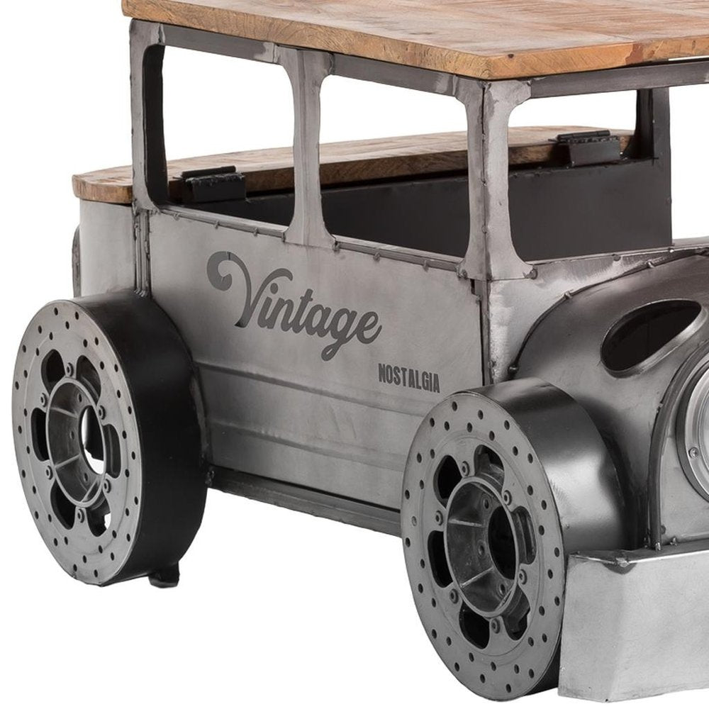 Grey and Brown Vintage Style Truck Solid Wood and Metal Coffee Table