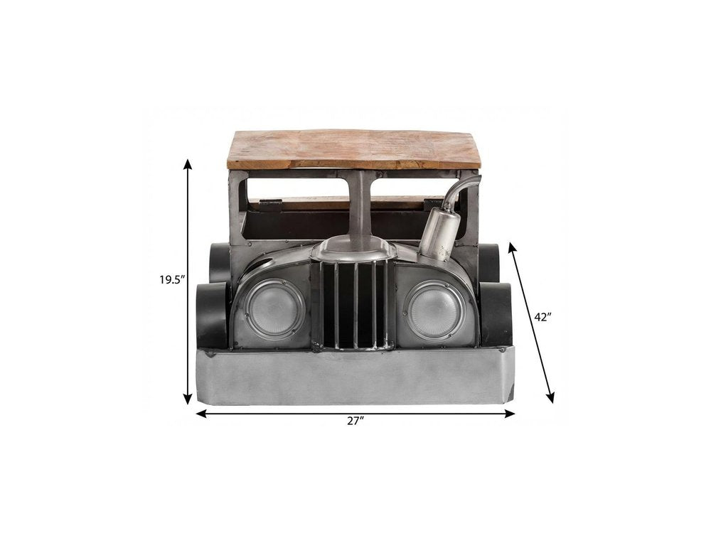 Grey and Brown Vintage Style Truck Solid Wood and Metal Coffee Table