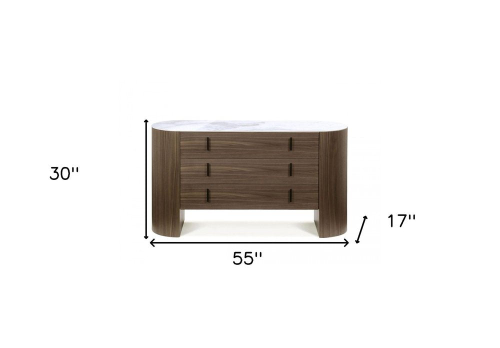 Brown Wood Three Drawer Dresser - 55-inch