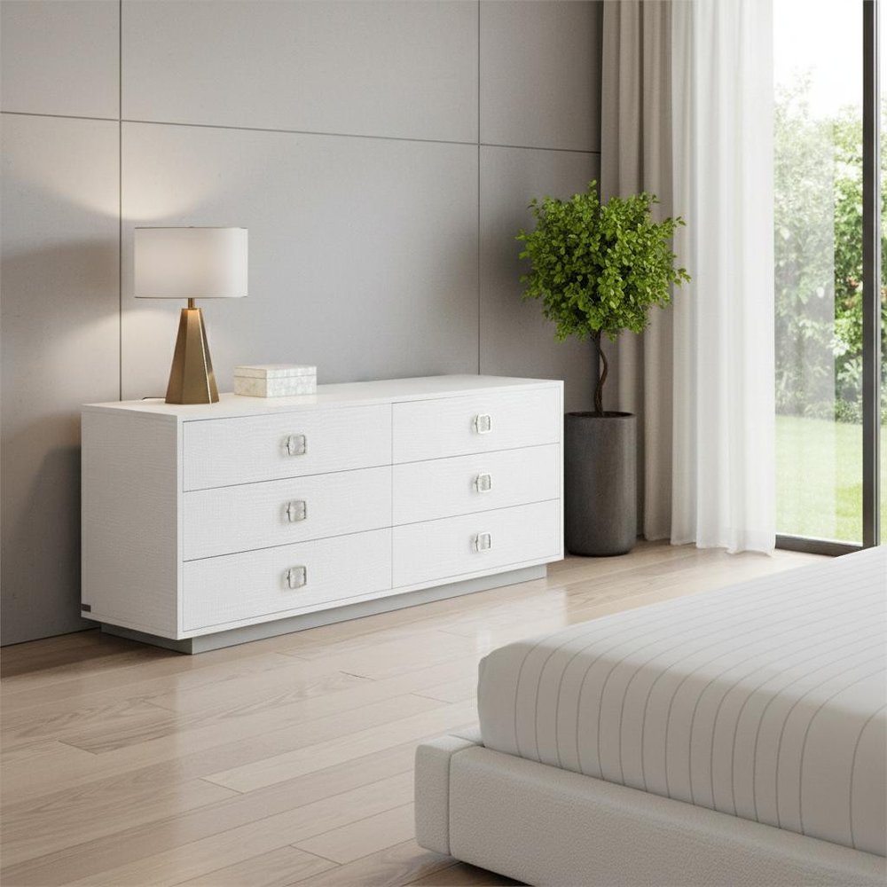 White Solid and Manufactured Wood Six Drawer Dresser - 63-inch