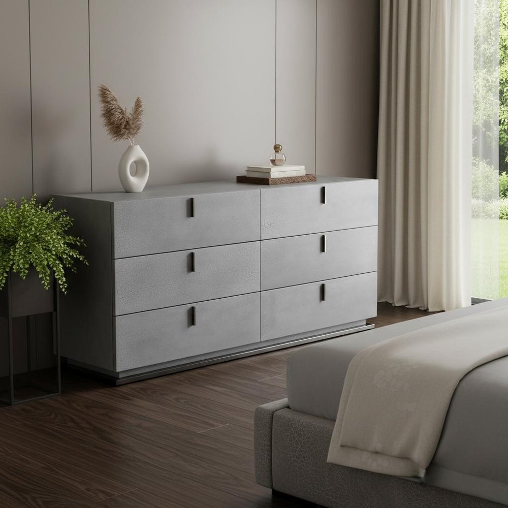 Gunmetal Grey Crackle Finish Six Drawer Double Dresser - 59-inch