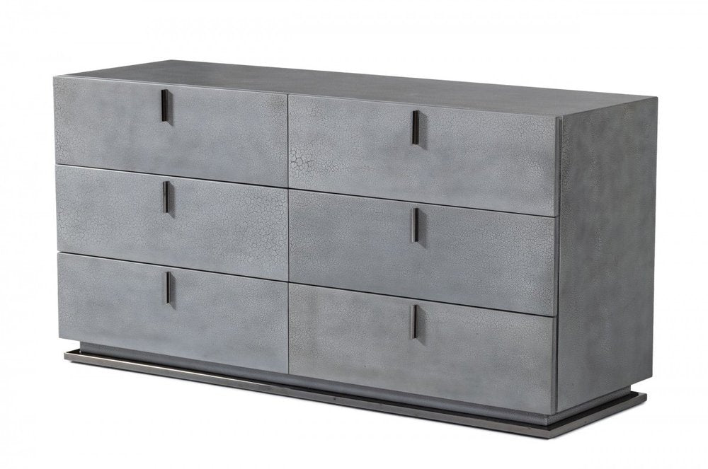 Gunmetal Grey Crackle Finish Six Drawer Double Dresser - 59-inch