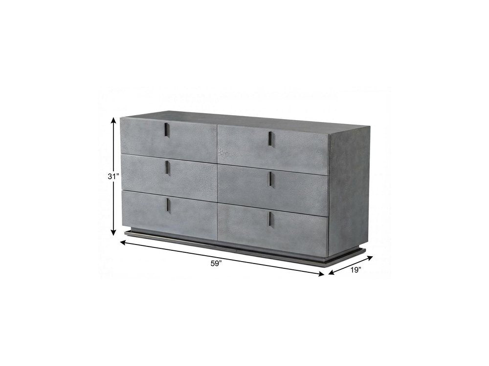Gunmetal Grey Crackle Finish Six Drawer Double Dresser - 59-inch