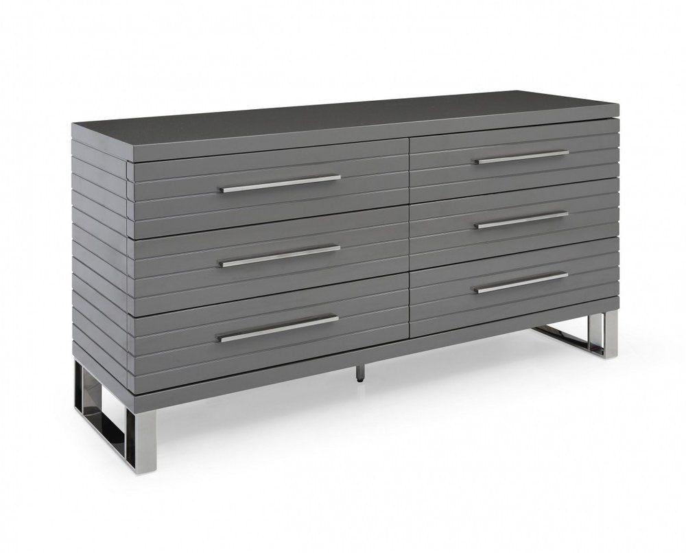 Grey Solid and Manufactured Wood Six Drawer Dresser - 59-inch