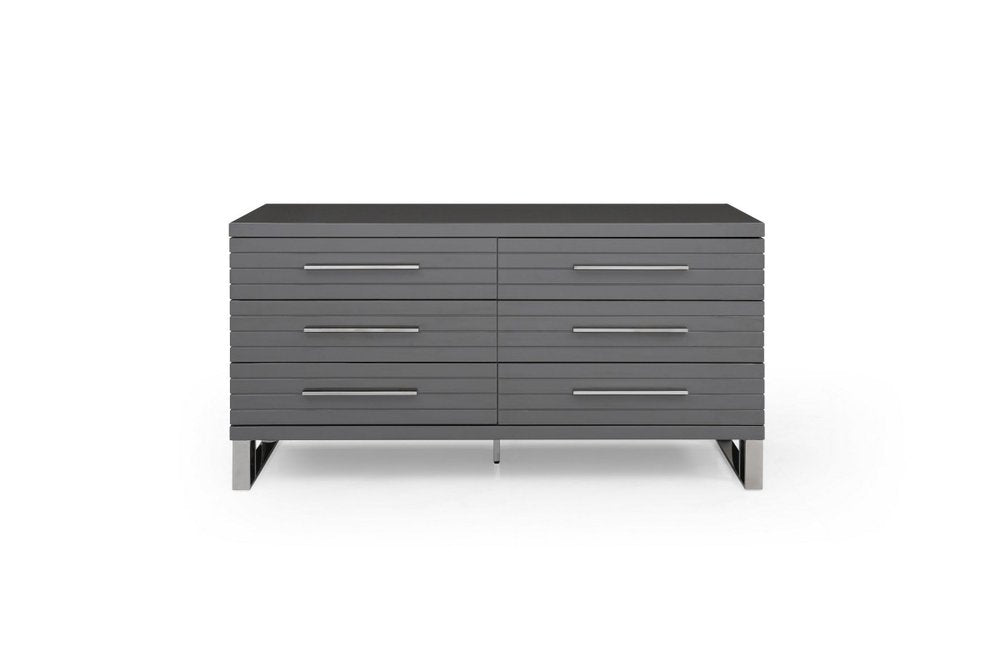 Grey Solid and Manufactured Wood Six Drawer Dresser - 59-inch