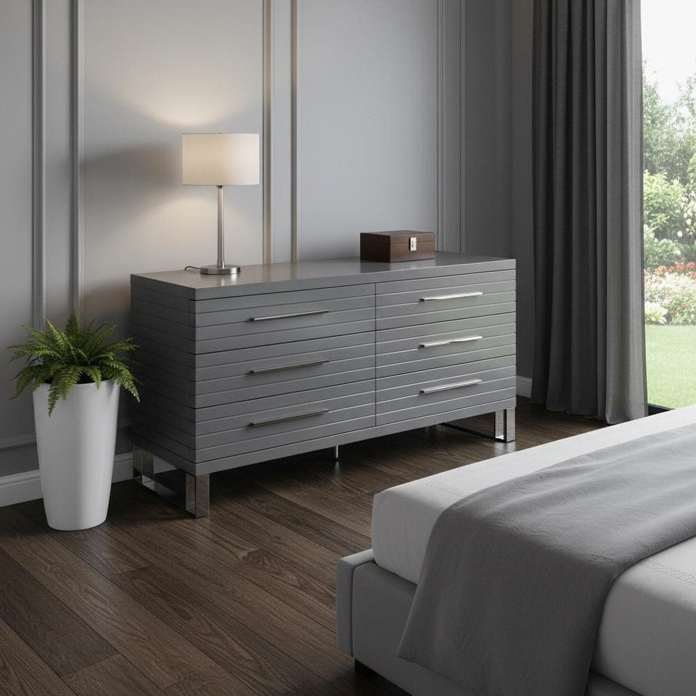 Grey Solid and Manufactured Wood Six Drawer Dresser - 59-inch