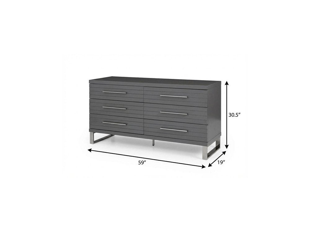 Grey Solid and Manufactured Wood Six Drawer Dresser - 59-inch