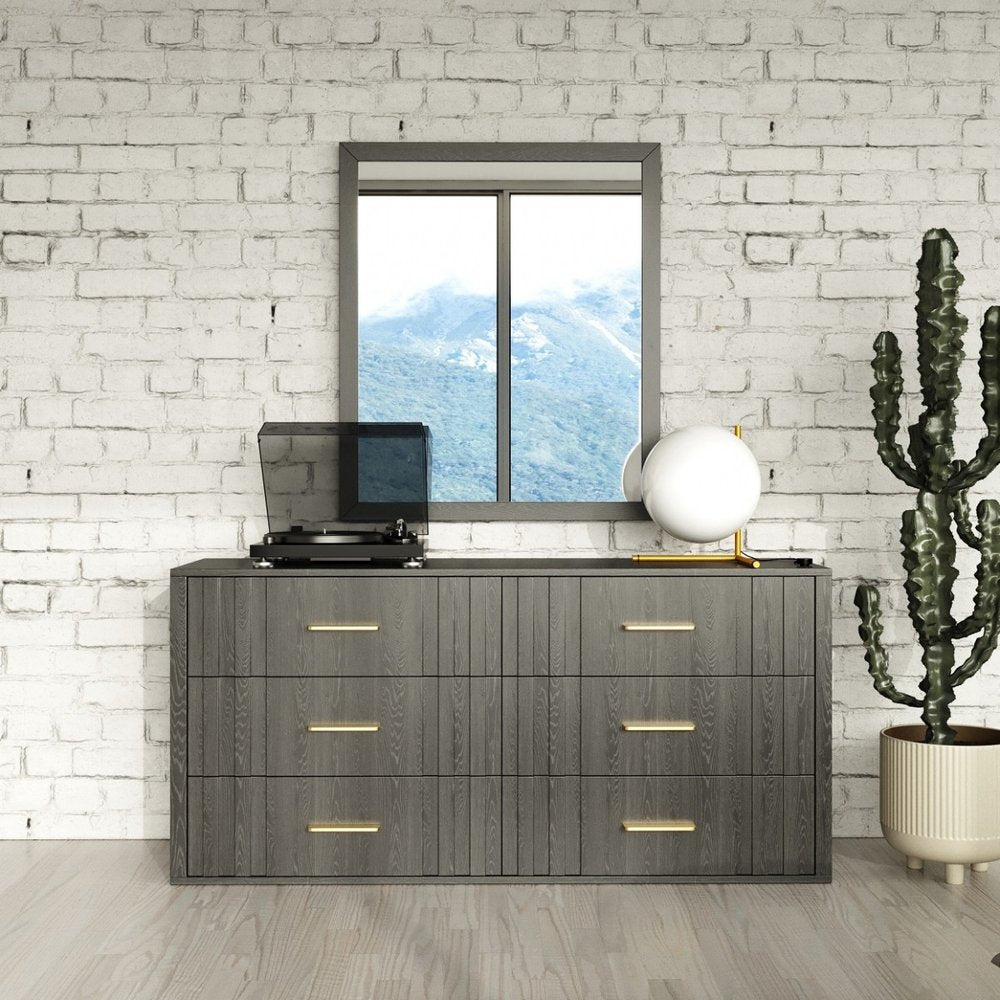 Dark Grey Solid and Manufactured Wood Six Drawer Dresser - 63-inch