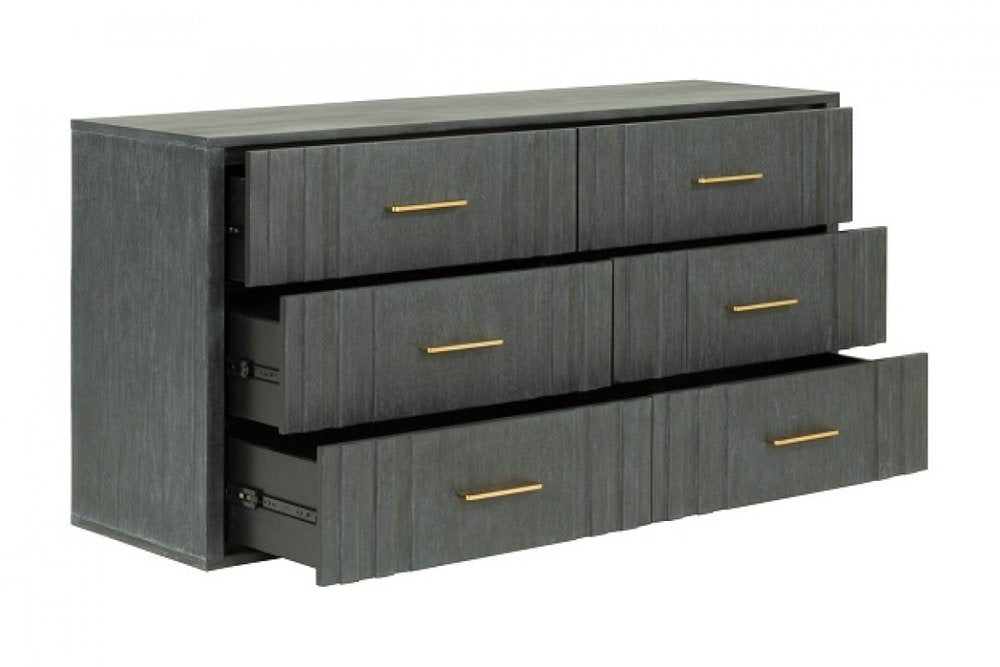 Dark Grey Solid and Manufactured Wood Six Drawer Dresser - 63-inch