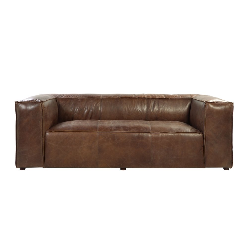 Brown Top Grain Leather Sofa with Black Legs - 98-inch