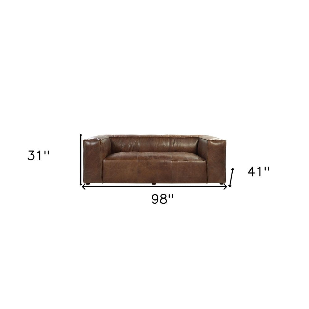 Brown Top Grain Leather Sofa with Black Legs - 98-inch