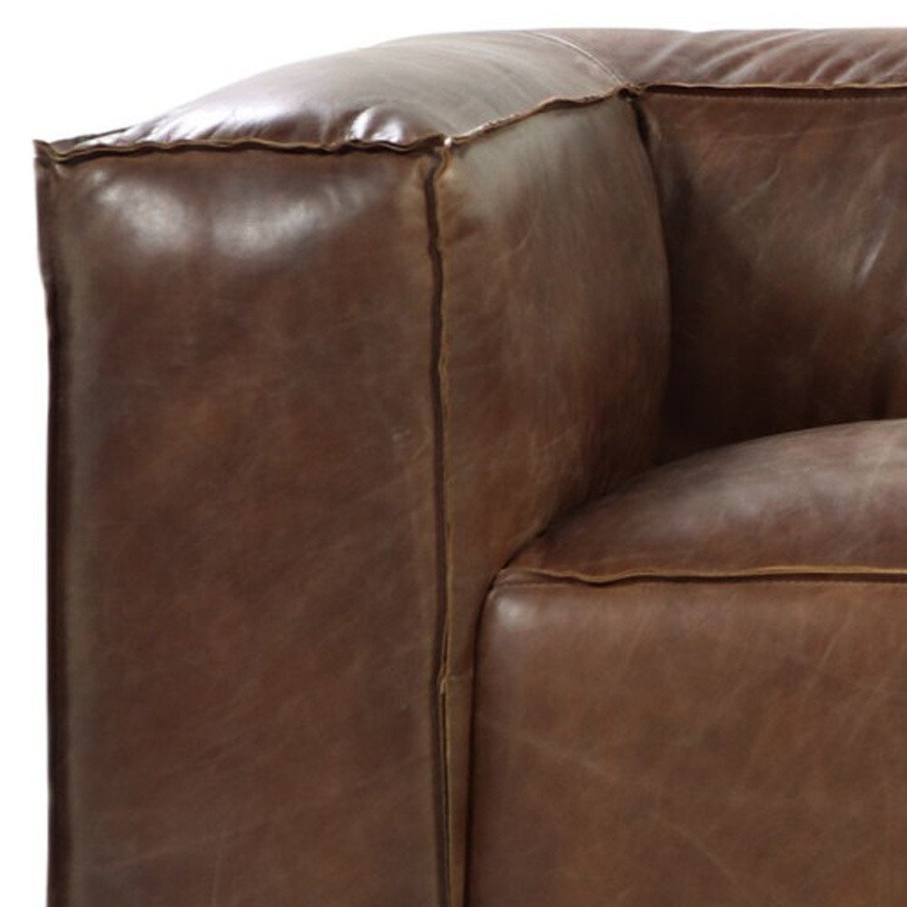 Brown Top Grain Leather Sofa with Black Legs - 98-inch