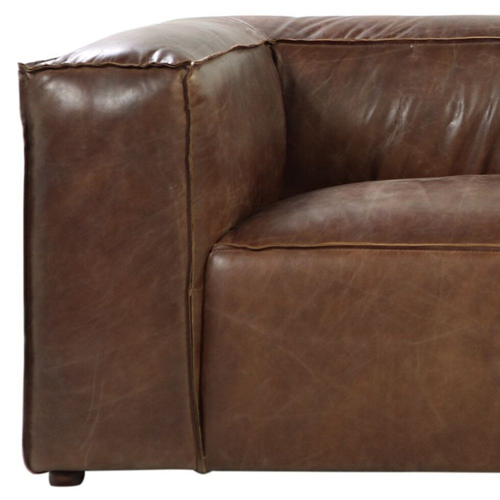 Brown Top Grain Leather Sofa with Black Legs - 98-inch