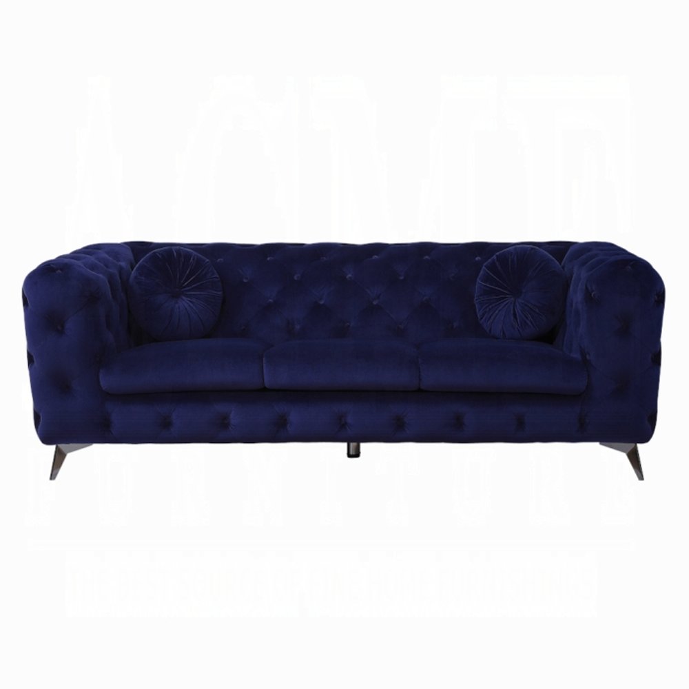 Blue Velvet Chesterfield Sofa with Silver Legs - 90-inch