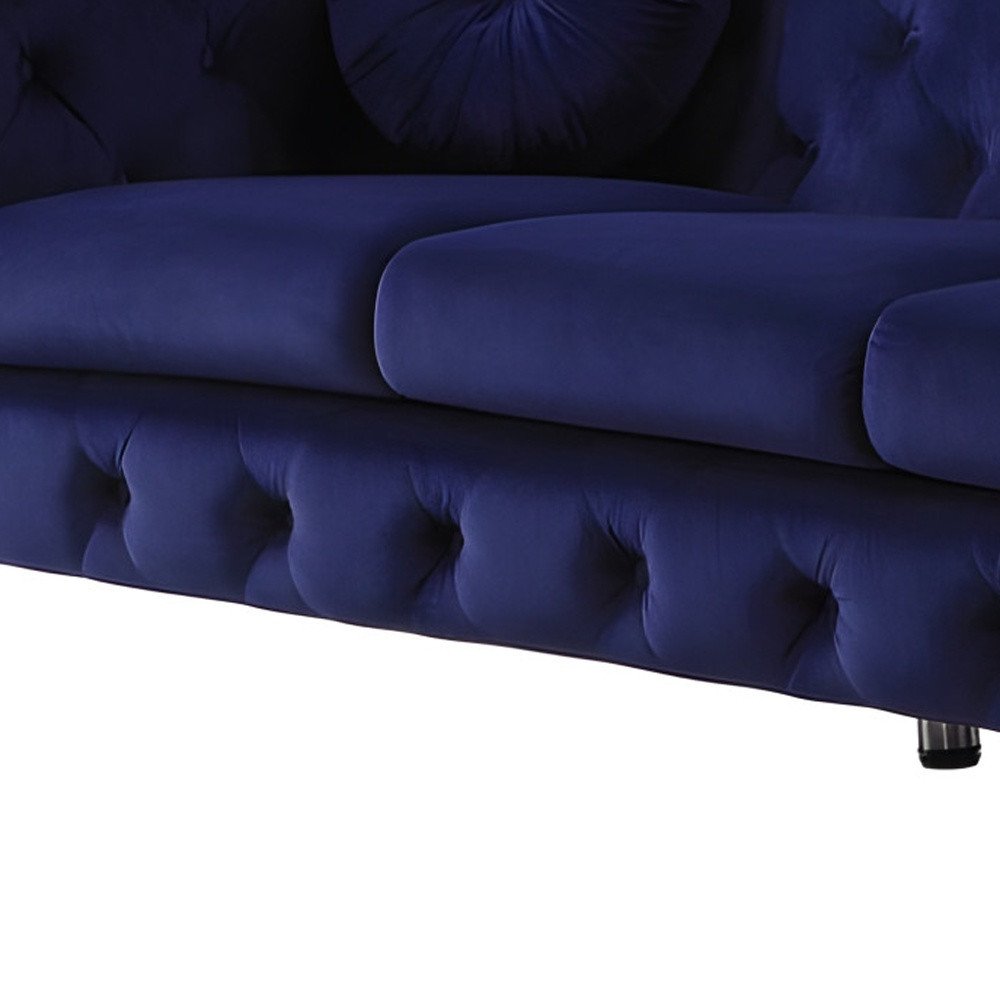Blue Velvet Chesterfield Sofa with Silver Legs - 90-inch