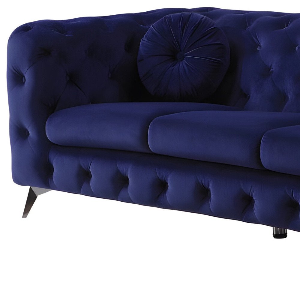 Blue Velvet Chesterfield Sofa with Silver Legs - 90-inch