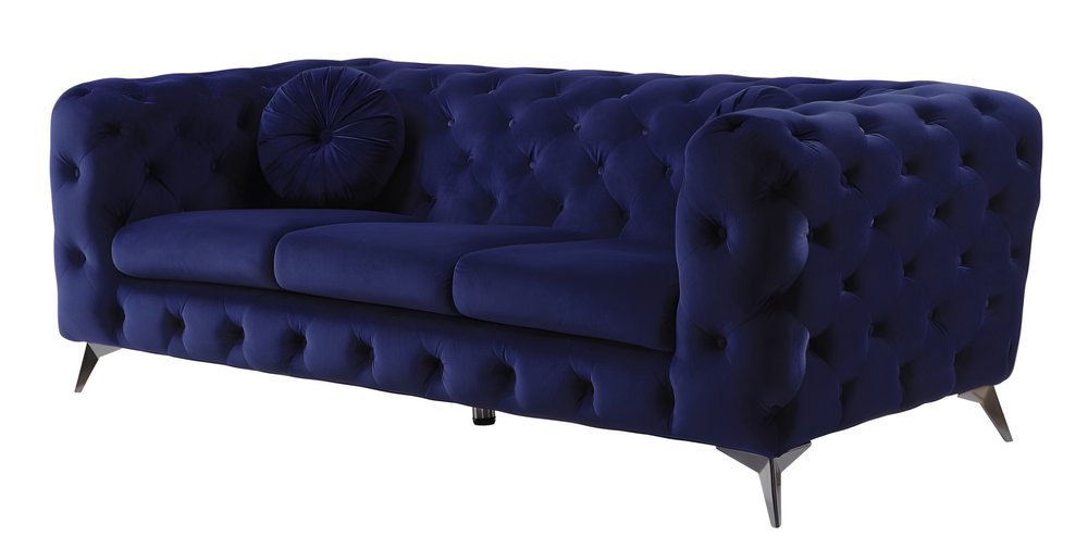 Blue Velvet Chesterfield Sofa with Silver Legs - 90-inch