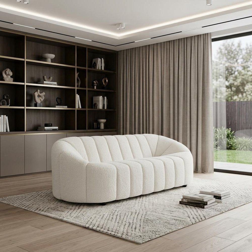 White Sherpa Sofa with Black Legs - 84-inch