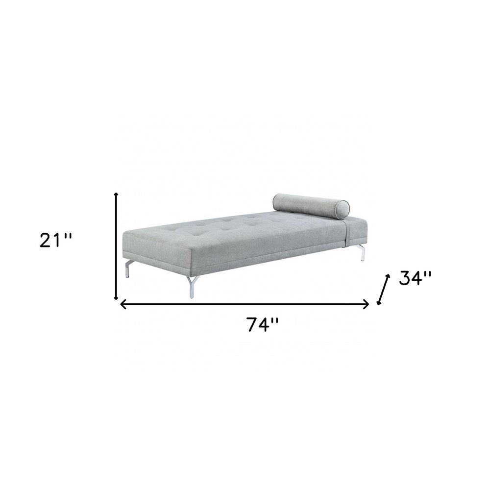 Gray Velvet Convertible Futon Sofa with Toss Pillow - 74-inch