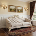Ivory Velvet Sofa and Toss Pillows with Pearl Legs - 89-inch