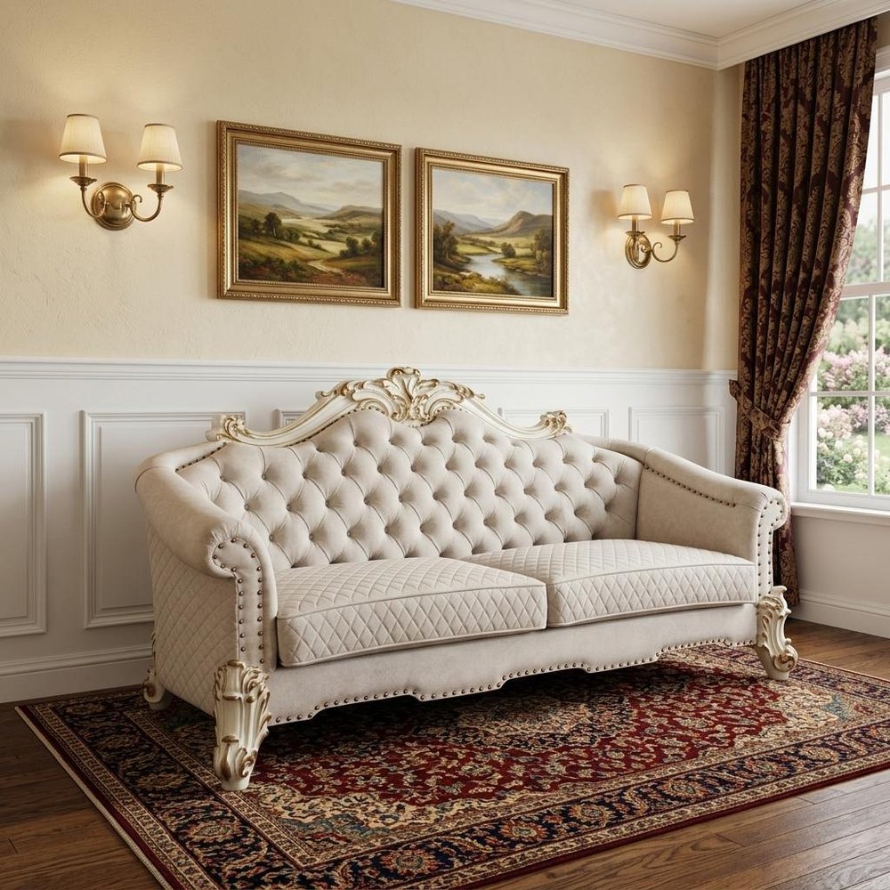 Ivory Velvet Sofa and Toss Pillows with Pearl Legs - 89-inch