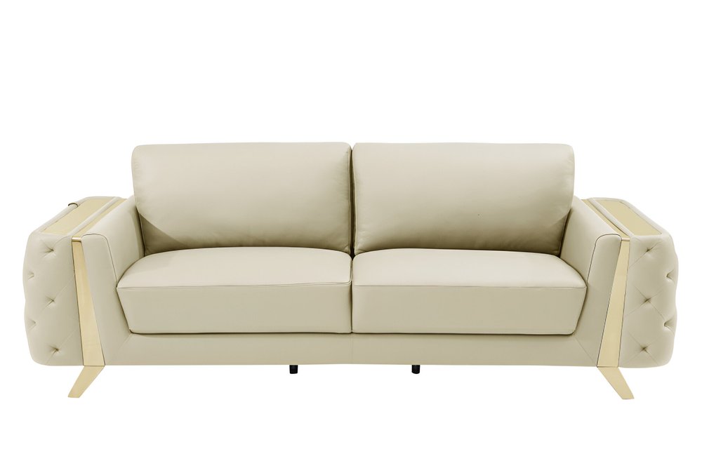 Beige Italian Leather Sofa with Gold Legs - 90-inch