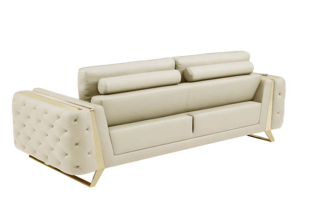 Beige Italian Leather Sofa with Gold Legs - 90-inch