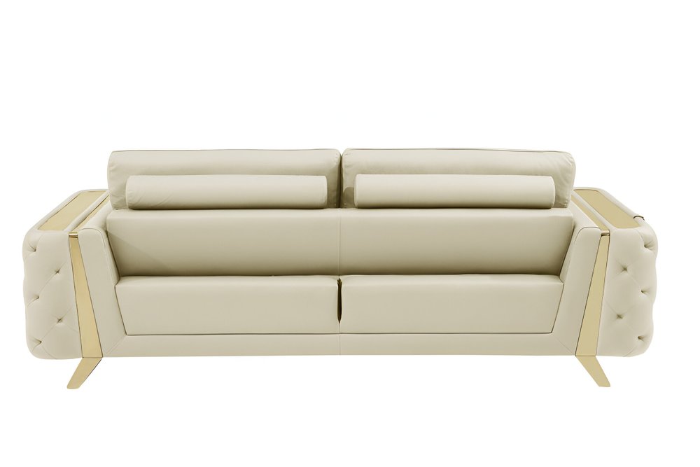 Beige Italian Leather Sofa with Gold Legs - 90-inch