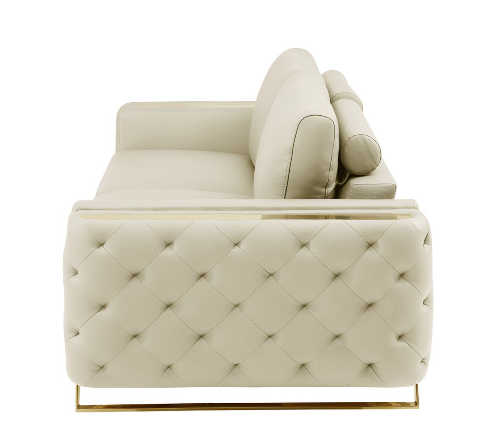 Beige Italian Leather Sofa with Gold Legs - 90-inch