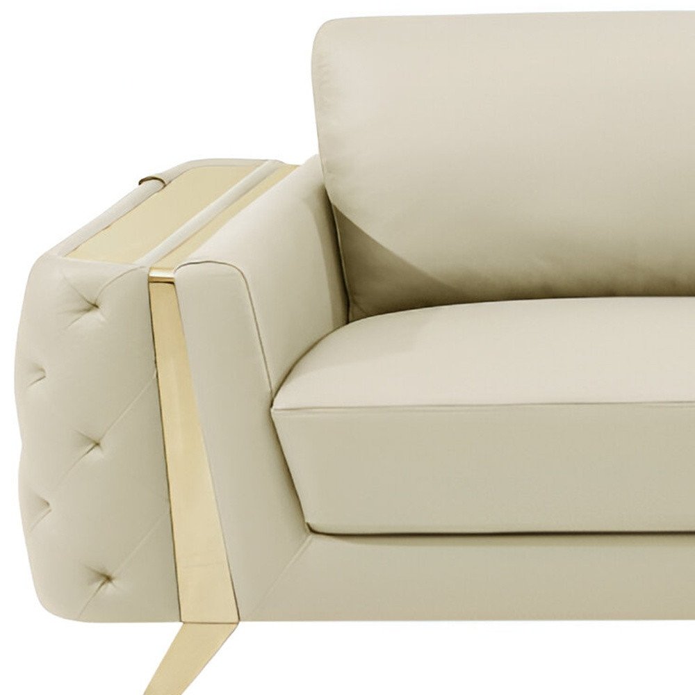 Beige Italian Leather Sofa with Gold Legs - 90-inch