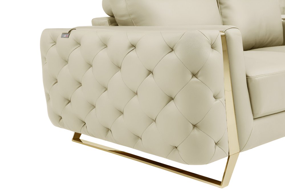 Beige Italian Leather Sofa with Gold Legs - 90-inch