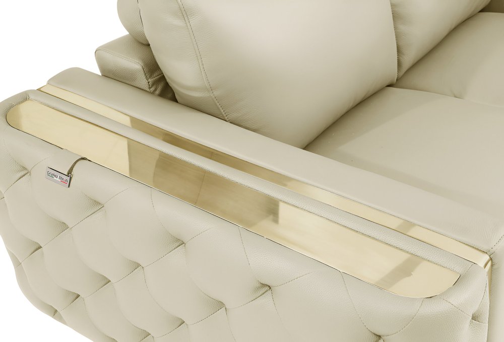 Beige Italian Leather Sofa with Gold Legs - 90-inch