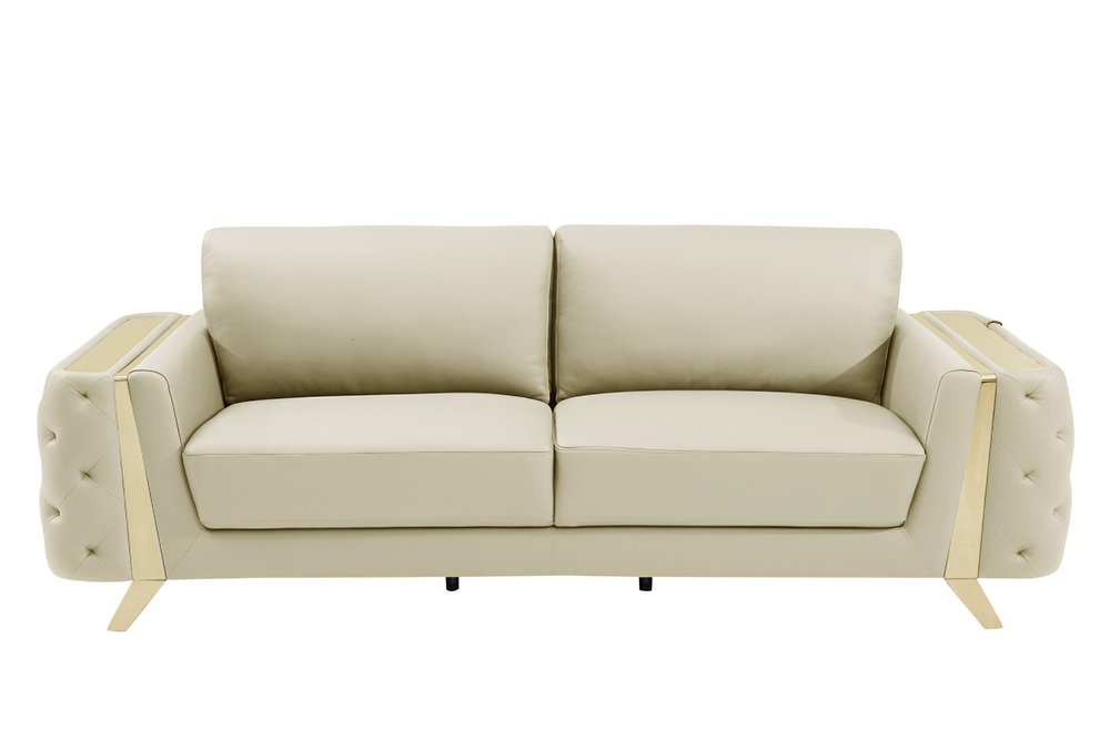 Beige Italian Leather Sofa with Gold Legs - 90-inch