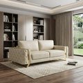 Beige Italian Leather Sofa with Gold Legs - 90-inch