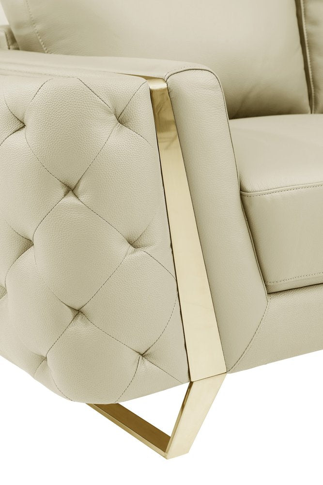 Beige Italian Leather Sofa with Gold Legs - 90-inch